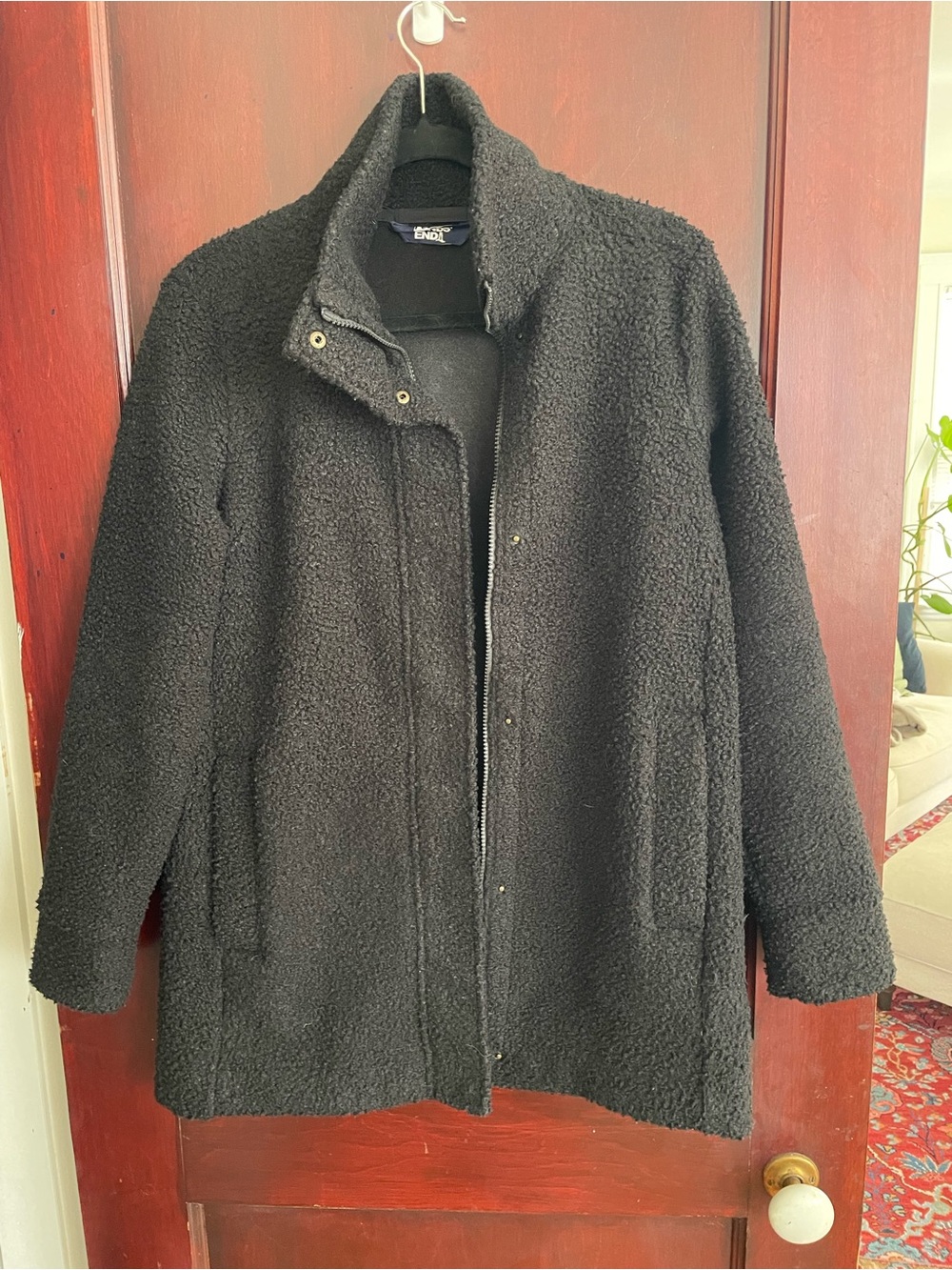 Lands End Cozy Black Teddy Fleece Mid-length Jacket